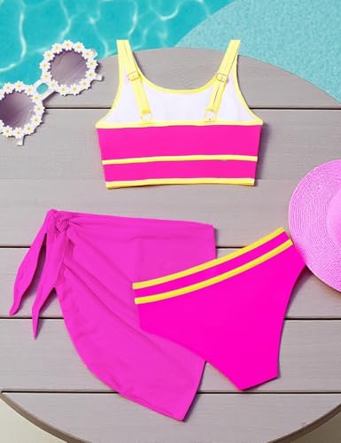 Image of Teen Girls Swimsuit High Waist Sporty Bikini Bathing Suits with Cover Up Skirt and Sunglasses 4 Piece Set 8-15 Years