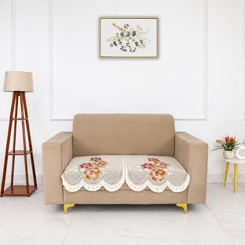 Image of Homerz Premium 'Surya Series' Sofa Cover | Stylish Sofa Protector | Net Fabric | Anti-Stain & Washable Slip Cover Exact Size Antislip (Exclusive Rust, 2 Seater, Only Seat Cover)