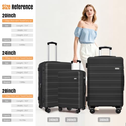 Image of KEYTANG Zebra Luggage Sets 3 Piece, 20 inch Carry On Luggage with Spinner Wheels, Hardside Business Travel Suitcase Set with TSA Lock, Lightweight Suitcase,20 /24 /28 inch,Black