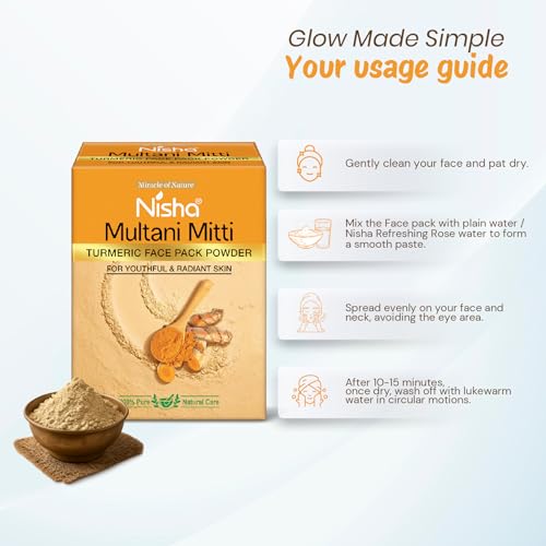 Image of Nisha Turmeric Multani Mitti for Face 100g | Fuller's Earth Powder | Natural Oil Control, Acne & Tan Removal | Skin Brightening Face Pack
