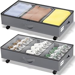 Amazon Cajones Para Zapatos GoMaihe Gran debajo de la Cama con Ruedas, Contenedores de Almacenamiento bajo la Cama 2 Piezas, Almacenamiento de Tela Oxford con Tapa para Ropa, Mantas y Cajón Zapatos