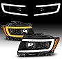 AmeriLite for 2011-2013 Jeep Grand Cherokee WK2 C-Type LED Switchback Tube Black Square Projector Headlight Assembly Pair - Passenger and Driver Side