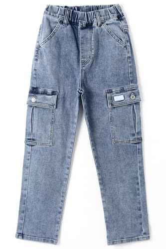 KIDSCOOL SPACE Girls Slim Jeans,Little Big Girls Ribbed Pull On Cargo Stretch Denim Pants