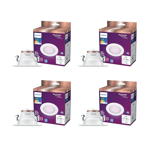 PHILIPS Smart Retrofit Recessed Downlight 4-Pack 50W Equivalent 4-Inch LED Color Changing Lights Powered by WiZ Connected