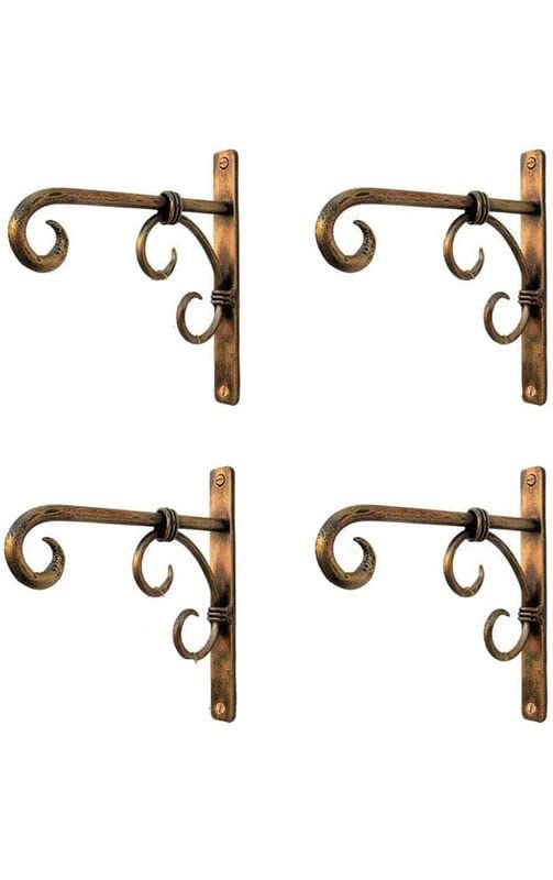Image of Wall Hanging Brackets Metal Plant Hanger Bird Feeders Planters Hooks Wind Chimes Lights Indoor Outdoor Balcony (Deluxe-Pack-4)