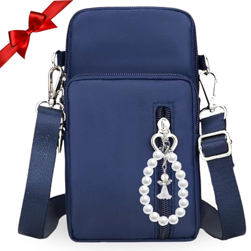 LiveLaif®- Sacs pour téléphones portables | Nylon, Rembourré, 4 Compartiments | Téléphone portable jusqu'à 7,2 pouces | Sac à bandoulière pour téléphone portable femme (02-Bleu)