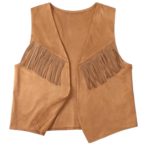 QCHOMEE Kids Western Waistcoat Hat Set Cowboy Cowgirl Costume Outfit for Girls Boys Fancy Dress Up Cosplay Halloween World Book Day Age 6-10 Years Old (Brown-A - Image 2