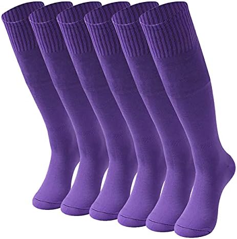 HAPYCEO Mens Women's Basketball Football Running Athletic Socks for Team Sports, 6 Pairs, Purple