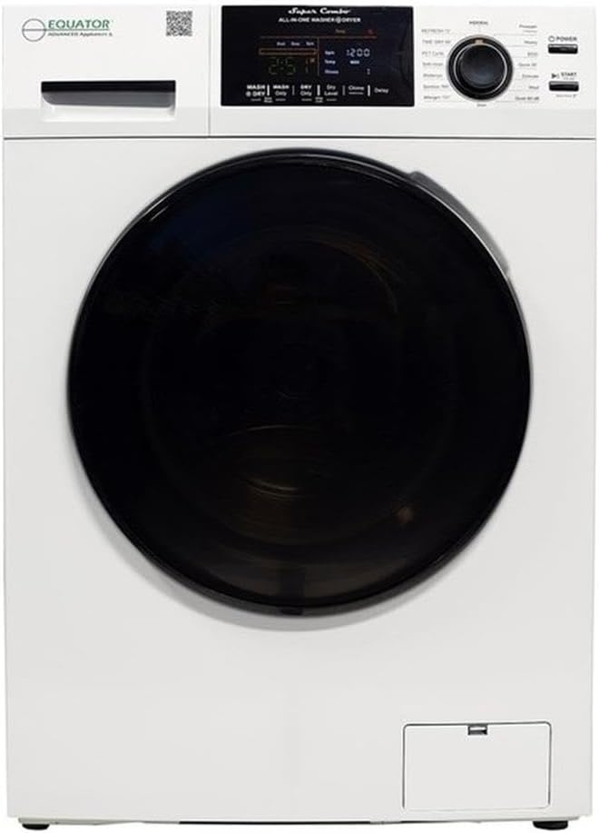 Pemberly Row All-in-One Washer Dryer, 1.62 cu.ft, Stainless Steel, White, 15 Programs, Vented for Faster Drying, RV Approved Combo, Child Lock, Touch Buttons, Built-In Diagnostics, Adjustable Legs