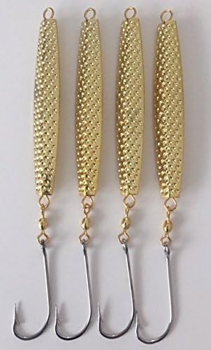 -4- A-67 Ava Type Gold Hammered Diamond Jigs 6 oz.with 8/0 Stainless Steel Hooks