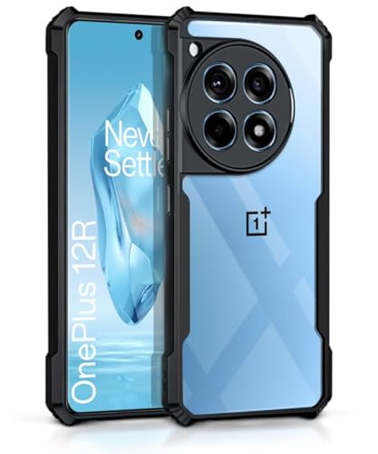 Image of WOW IMAGINE Shock Proof Clear Back Case Mobile Cover for 1+ OnePlus 12R 5G (Hard | Hybrid PC + TPU | Full Armour Device & Camera Protection | Black)