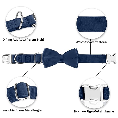 KTWSUEF Hundehalsband Samtiges, mit Abnehmbarer Hunde Fliege, Komfortable Verstellbares Samtige Halsband Hund, Geeignet für Hunde Kleine Mittel große Hunde, Für Hochzeiten, Geburtstage, Partys usw