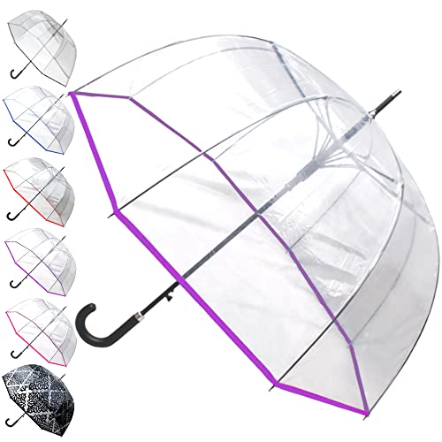 COLLAR AND CUFFS LONDON - Raro automático - muito forte - à prova de vento - Guarda-chuva transparente - alta tecnologia para absorver possíveis danos - fibra de vidro - grande toldo - fiação violeta,