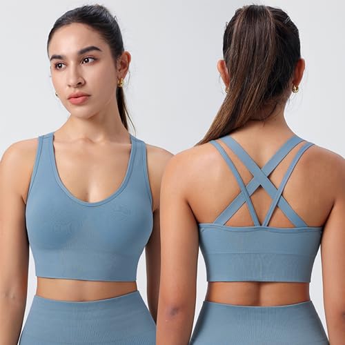 Image of Evercute Cross Back Sport Bras Padded Strappy Criss Cross Cropped Bras for Yoga Workout Fitness Low Impact