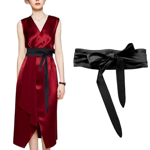 Women's Wide Belt with Bouble loop dress Lace-up waist cover Obi Bowknot Cinch Wrap Around Wide Waistband Knotted Belt for Dress