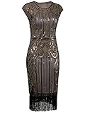 Vijiv 1920s Vintage Inspired Sequin Embellished Fringe Long Gatsby Flapper Dress