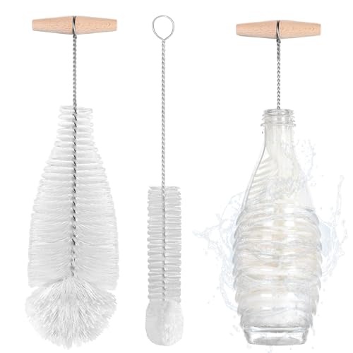 LEBEXY Flaschenbürste für SodaStream Crystal Glasflaschen | Reinigung Soda Reinigungsbürste | Flaschenreiniger Flaschen Bürste Glaskaraffe 0.6L Sodaflaschen Babyflaschen Trinkflaschen Weiß 2 Stück