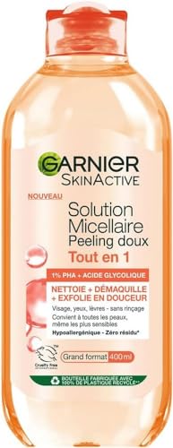Garnier - Agua micelar todo en 1 exfoliante suave – 1% PHA y ácido glicólico – Exfoliante y alisador – Para todo tipo de piel – Sin aclarado – Fórmula vegana e hipoalergénica – 400 ml