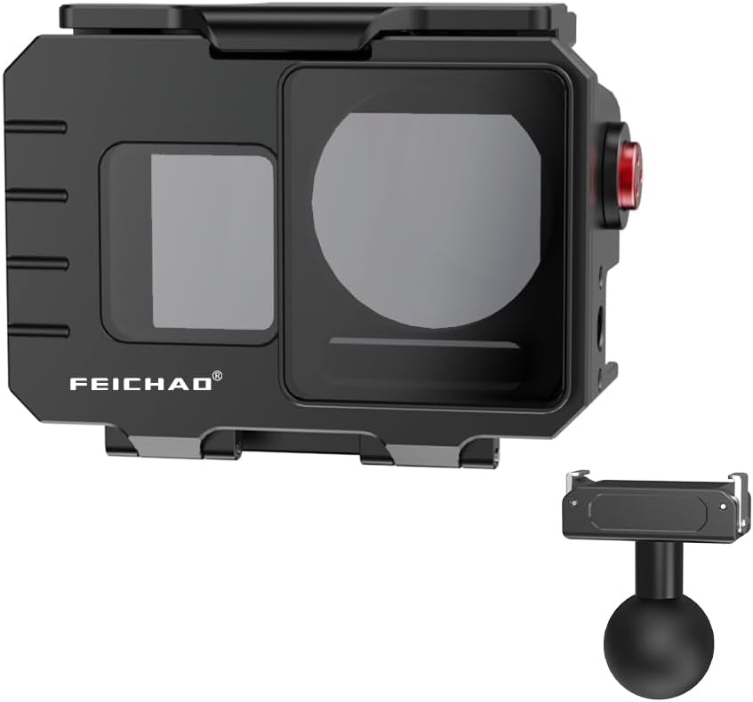 FEICHAO 80m Diving Camera Case 1/4 Positioning Hole Underwater Frame Compatible with Action 5 Pro/4/3 Sports Camera (Case+1" Ball Head Base)