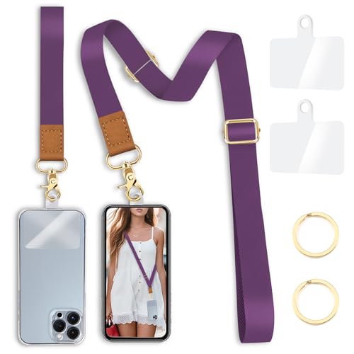 Image of Yonlevres Phone Lanyard Crossbody Strap Wrist Neck Adjustable Women Purp | Cell Phone Lanyard for Travel Cruise Daily, Hands-free, Fit Keys ID Badge, for Full-coverage Phone Case, Accessories, Gifts