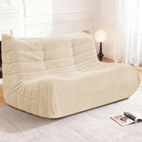 Image of Bean Bag Loveseat Chair Big Sofa Beanbag Chair for Adults Fireside Chair Bean Bag Lounger with Memory Foam Filled for Home,Apartment or Gaming Venue(Khaki Teddy)