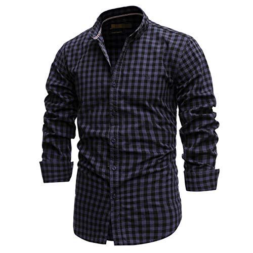 Chyoieya Chemise à carreaux en coton pour homme Coupe ajustée Noir - Bleu - M Cover
