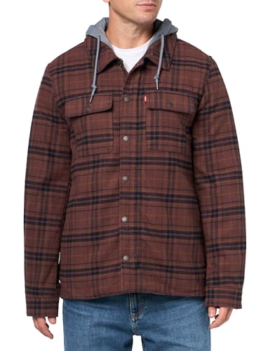 Image of Levi's mens Plaid Sherpa Lined Hooded Shirt Jacket (Regular & Big & Tall Sizes)