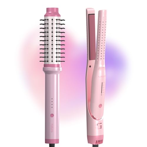 2 piezas | Cepillo térmico y plancha pequeña para el cabello