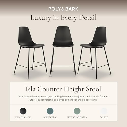 Image of Poly & BARK Isla Bar Stools Set of 3 - Counter Height Bar Stool for Kitchen - Set of Counter Stools - Indoor /Outdoor Barstools - Modern Kitchen Bar Stools - Ebony Black