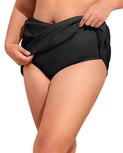 Holipick Swim Skirt For Women Tummy Control High Waisted Swimsuit Bottoms Side-Slit Swim Skirt With Built-In Brief Black #TOP1