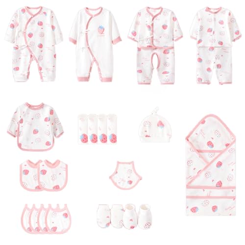 Newborn Baby Layette Gift Set Strawberry Design Clothes Set 25 Piece for Baby Girls Newborn Infant Essentials Must Haves(Pink,3-6M)
