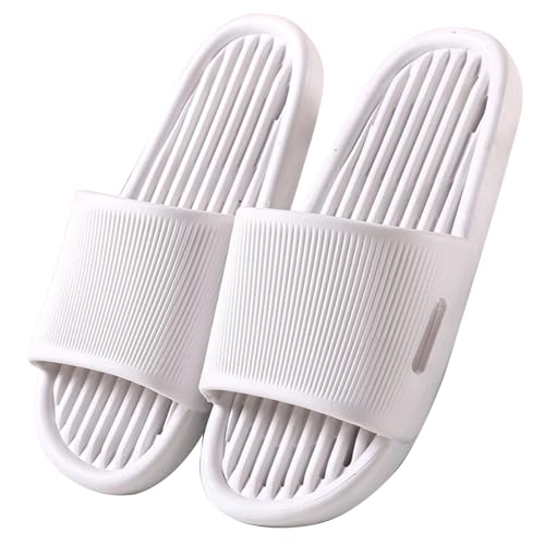 SINNO Shower Shoes for Women Men House Shower Slippers with Drain Holes Non-Slip Sandals Quick Drying Slides for Bathroom Beach Pool Spa College Dorm Hotel Gym White 7 8