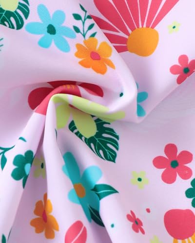 Image of Toddler Girl Swimsuit Baby Girl Bathing Suit Long Sleeve Floral Zipper One-Piece Rash Guard Swimsuit with Hat