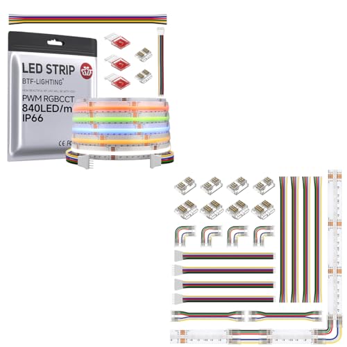 Tira LED COB RGBCCT IP66 16.4 pies 840LED/m 12mm miniatura 1