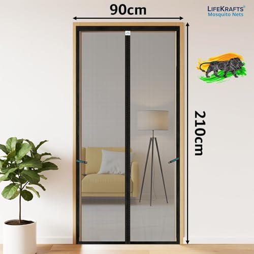 Image of LifeKrafts Magnetic Mosquito Net for Door | Heavy Duty 80 GSM Mesh | Premium Polyester Material | Auto-Closing Insect Screen for All Door Types | Keeps Mosquitoes & Bugs Out |(Black, 210 x 90 Cms)