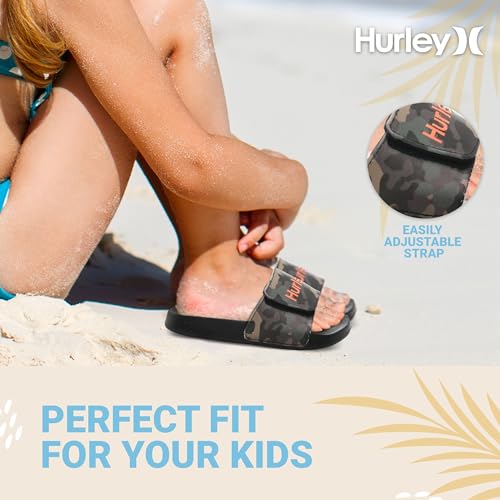 Image of Hurley Kids NAIA Slides Adjustable Strap Slip-On Sandals Indoor and Outdoor EVA Footbed Shower Slides for Girls and Boys