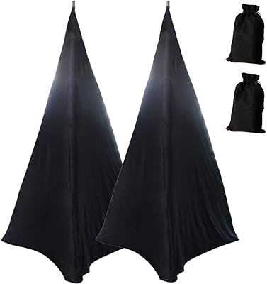 2Pcs Speaker Stand Covers Skyour Stretchable Spandex 2 Sided DJ Support Floor Speaker Amplifier Tripod Support Stands Tripod Scrim Cover for Weddings Banquets Events Black (2)