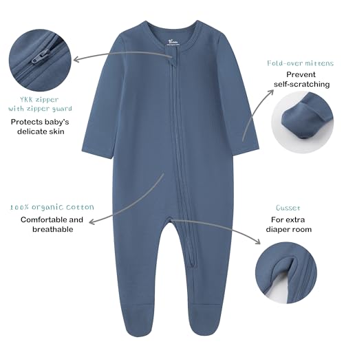 Image of O2Baby Baby Boys Girls Organic Cotton Zip-Front Sleeper Pajamas, Footed Sleep 'n Play