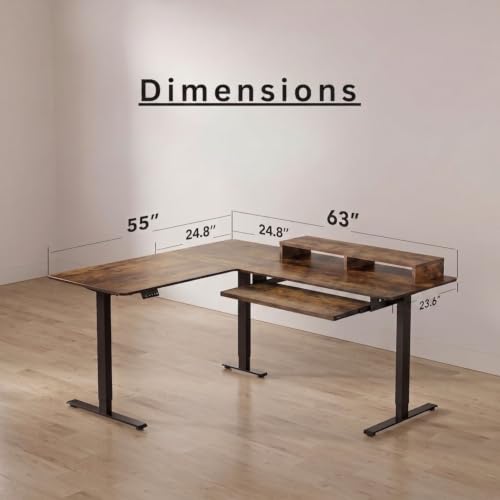 Image of TEKAVO Graph Electric Standing Desk L Shaped Height Adjustable Workstation | Single Motor Sit Stand Desk for Home & Office | 160CM | Ergonomic Study Table,Spacious Desktop with Riser, Forest I DIY