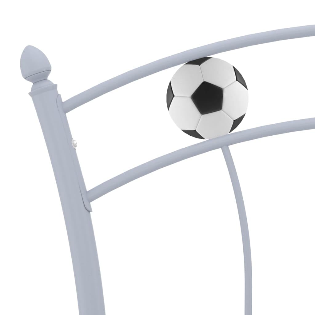 Kinderbett 90x200 cm aus Metall - Einzelbett im Fußball-Design mit Lattenrost, Stabiles Jugendbett für Jungen & Mädchen, Graues Metallbett für das Kinderzimmer, 207,6x95,8x101 cm