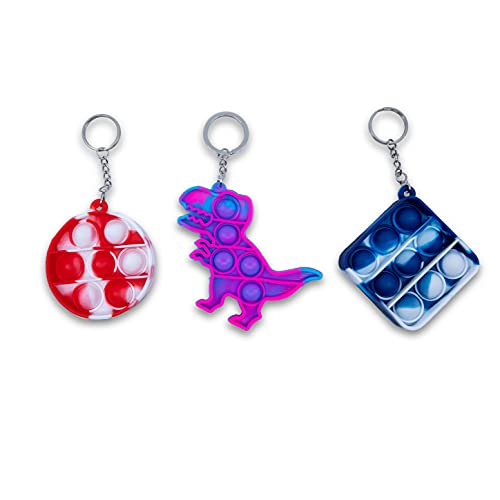 KIA ESSENTIALS 3 Pack Push Pop Bubble Fidget Sensory Toys, Popit Toys with Keychain, Fidget Toys for Kids and Adults, Emotional Stress Relief for Boys and Girls