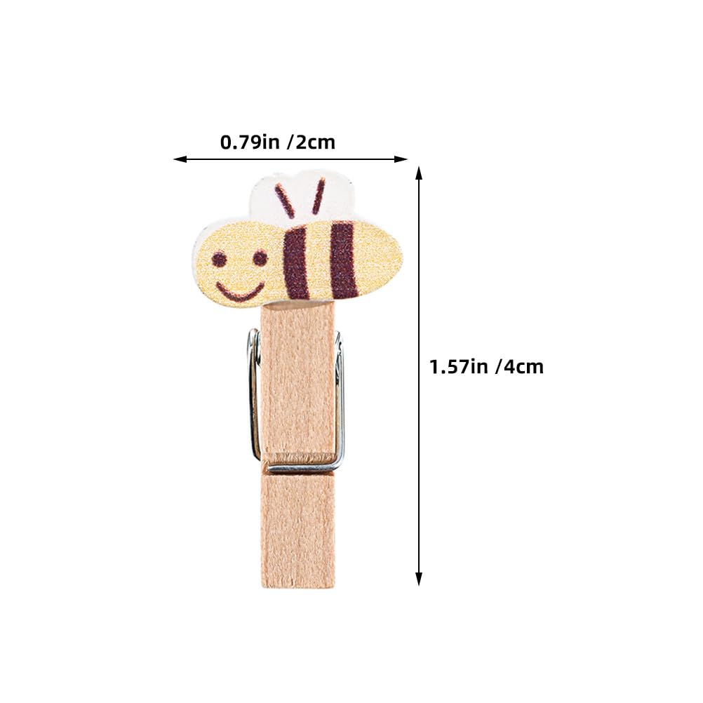 Veemoon Mini-Wäscheklammern aus Holz, Bienenklammern, Beige, Bastelklammern mit Seil, Foto-Display, Babyparty, Partyzubehör, 30 Stück