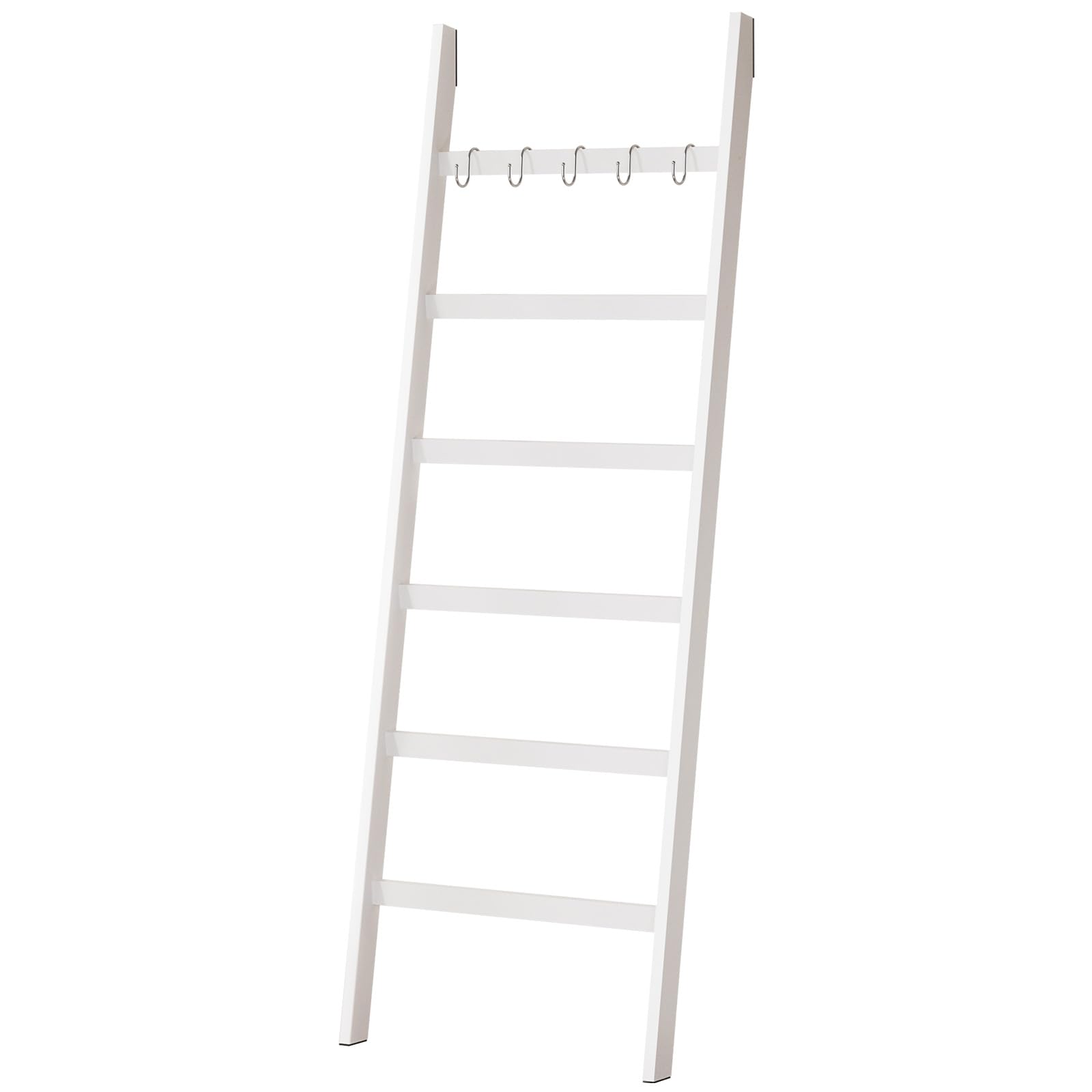 Yorbay Scala Portasciugamani in Bambù a 6 Pioli: Scala Porta Abiti con 2 Cinghie di Sicurezza e 5 Ganci - Portasciugamani Decorativa per Bagno Camera da Letto Piscina HxB 170 x 60 cm (Bianco)