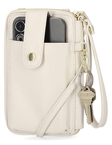 Image of Mundi Jacqui RFID Crossbody Wallet for Women, Vegan Leather Small Travel Handbag with Phone Holder, Compact Organizer with Card Slots and Removable Strap, Vacation Purse in Birch