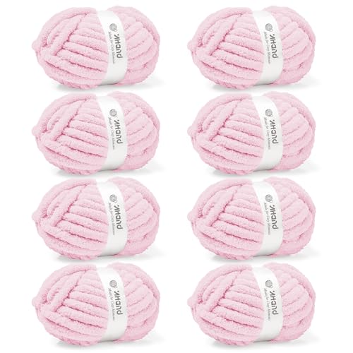Inhand Baby Pink Chunky Chenille Yarn for Hand Knitting Thick Bulky Mom Blanket Yarn for Crocheting Soft Fluffy Yarn for Mothers Day Gifts and Crafts for Women/Grandma 8 Pack (29.5Yds/8.4oz Each)