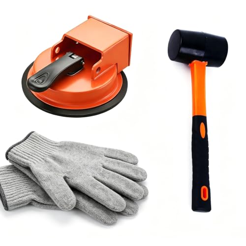 Heavy‑Duty Floor Gap Fixer Tool, Laminate Wood Flooring Suction Cup Repair Kit with Rubber Mallet Hammer &amp; Work Gloves, for Laminate, Wood, Vinyl, Tile Flooring Gap Puller Fixing Tool
