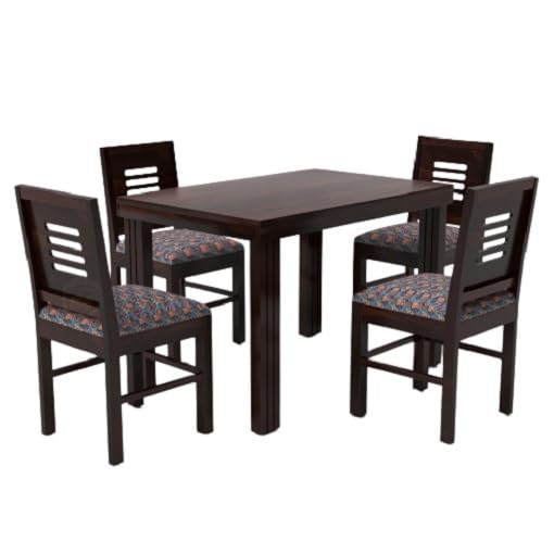 Image of VK Furniture Sheesham Solid Wood 4 Seater Dining Table Set of Four with 4 Print Cushion Chairs for Dinner Hall Kitchen Living Room Home Office Restaurant |L45 X W30 X H30|Dark Walnut 02
