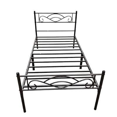 Bervinome 14 Inch Twin Metal Bed Frame with Headboard, Heavy Duty Steel Slat Support, No Box Spring Needed, Noise Free, Easy Assembly, Black