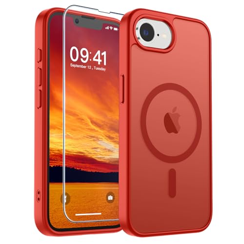 Image of SUPFINE Magnetic for iPhone 17e Case /iPhone 16e Case (Compatible with MagSafe)(Military Grade Drop Protection) Slim Translucent Matte Shockproof with Anti-Fingerprint Phone Case,Red