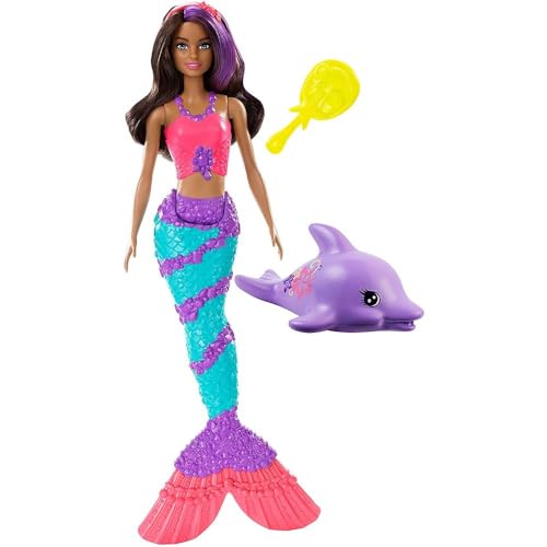 Barbie Dreamtopia - Sirena con Delfin, muñeca Morena con Accesorios (Mattel GGG59)